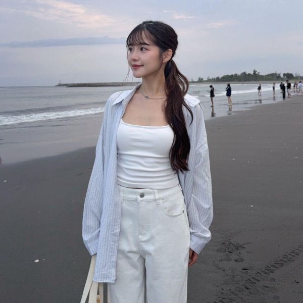 【貨在途中】半夏海鹽 輕盈透膚清爽條紋防曬襯衫 (1colors) #83006 