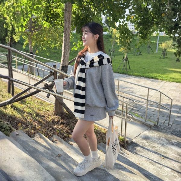 條紋奶霜 甜美女孩衣櫃裡的Daily Look三件套 (1colors) #ZA13 