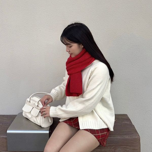 秋冬氛圍感拿捏住了 柔軟厚實針織小標圍巾 (2colors) #J06 