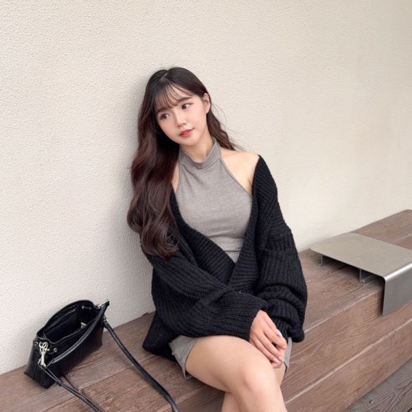 微醺夜晚 大V領落肩性感小女人毛衣套裝set (1colors) #ZC09 