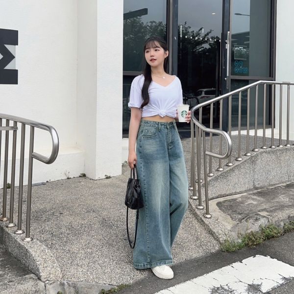 Seoul Walk 復古水洗垂感牛仔寬褲 (1colors) #R03 
