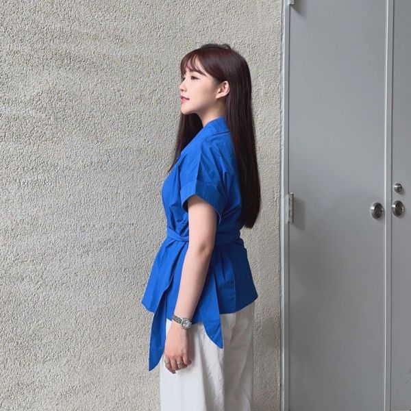 都會節奏 設計款綁帶不對稱反摺短袖襯衫 (3colors) #V05 