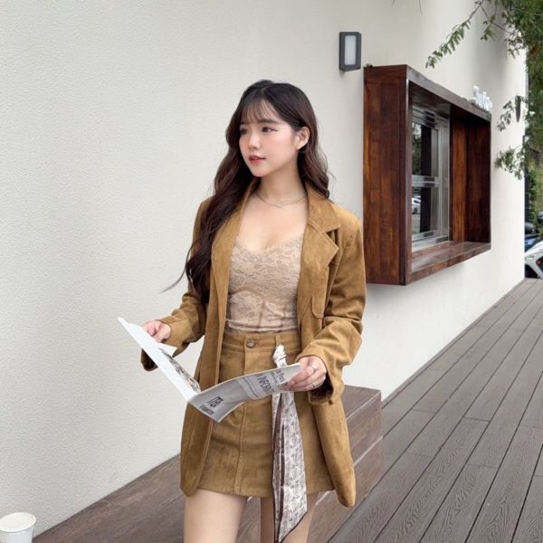 巴黎棕調 都會法式高級感麂皮set (1colors) #ZD06 