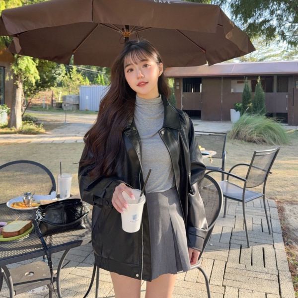 皮革手冊 百搭柔軟皮質翻領皮外套 (2colors) #ZE09 