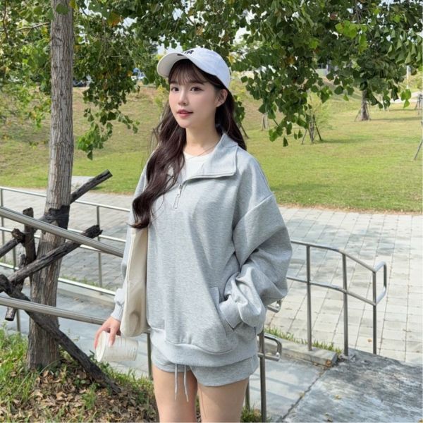 週末小步調 鬆弛感滿分拉鍊翻領舒適兩件Set (1colors) #ZB01 