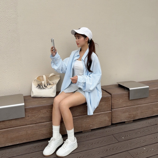 條條夏日 直條oversize兩側口袋設計襯衫 (2colors) #12761 
