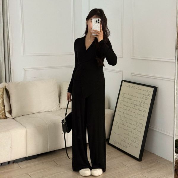 姐系日常 舒適滿分不規則V領兩件套Set (2colors) #ZB02 