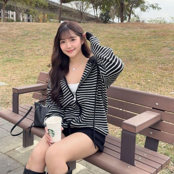 【現貨】條紋控必收 日常百搭條紋針織連帽外套 (3colors) #ZI01 