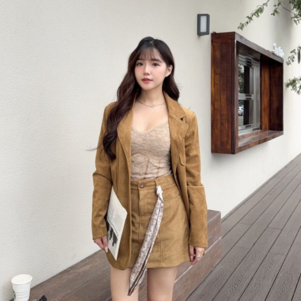 巴黎棕調 都會法式高級感麂皮set (1colors) #ZD06 