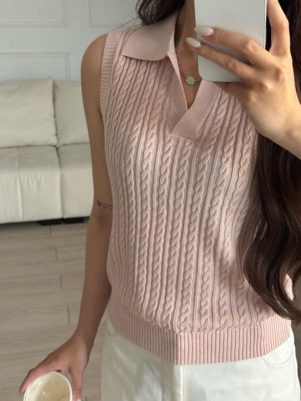 老錢定律 經典polo領透氣麻花遮副乳背心 (2colors) #5266 