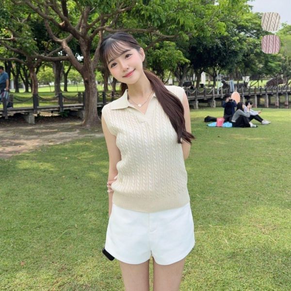 老錢定律 經典polo領透氣麻花遮副乳背心 (2colors) #5266 
