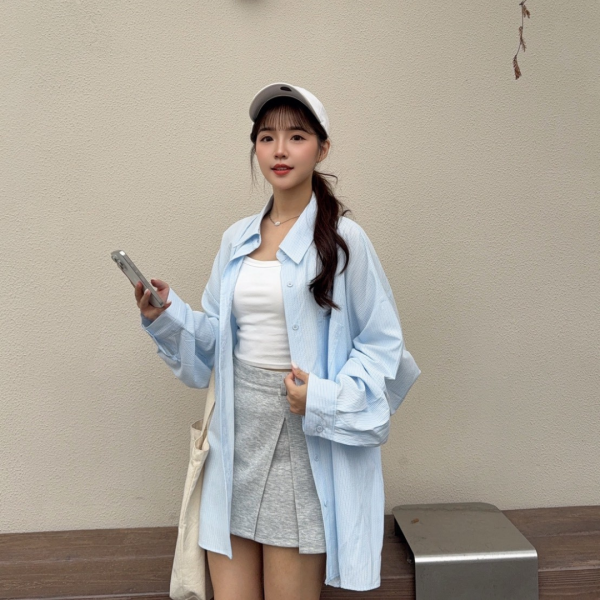 條條夏日 直條oversize兩側口袋設計襯衫 (2colors) #12761 