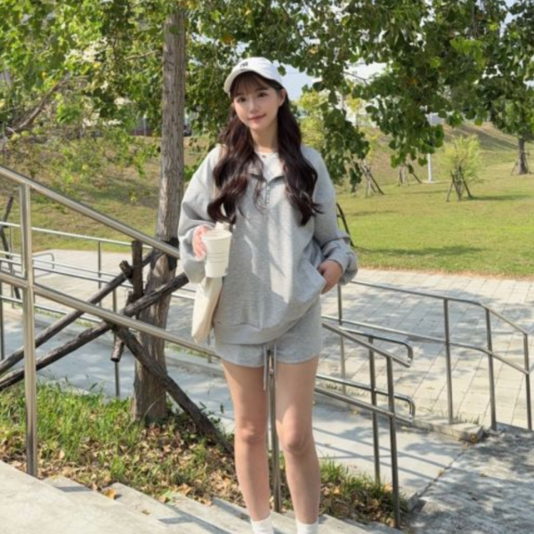 週末小步調 鬆弛感滿分拉鍊翻領舒適兩件Set (1colors) #ZB01 