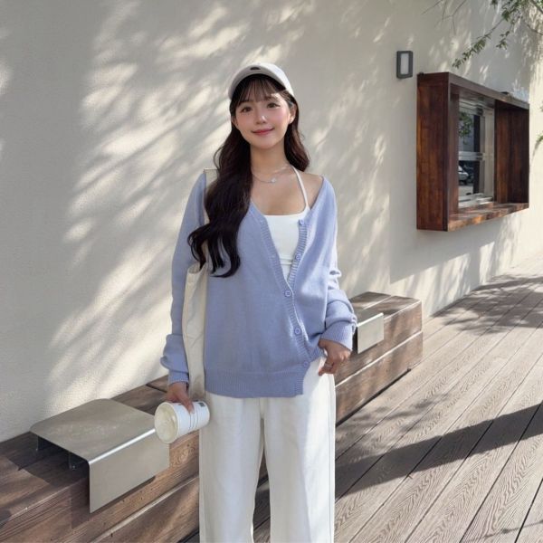 淡奶糖霜 溫柔甜美設計感軟糯針織斜釦外套 (2colors) #ZD08 