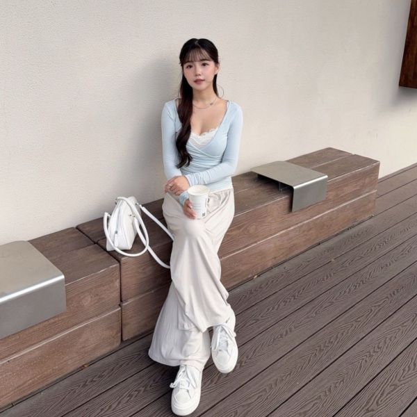 奶油蜜桃 氣質蕾絲真兩件上衣仙女set (2colors) #ZD09 