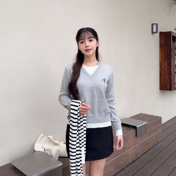 首爾學報 學院風百搭假兩件針織上衣 (2colors) #ZD03 