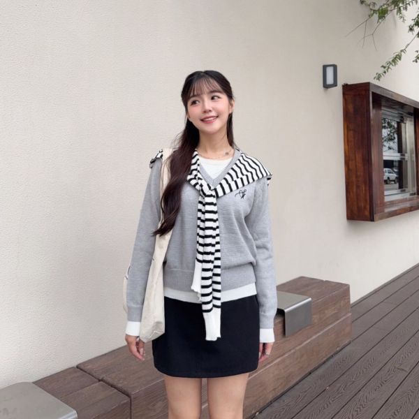 首爾學報 學院風百搭假兩件針織上衣 (2colors) #ZD03 