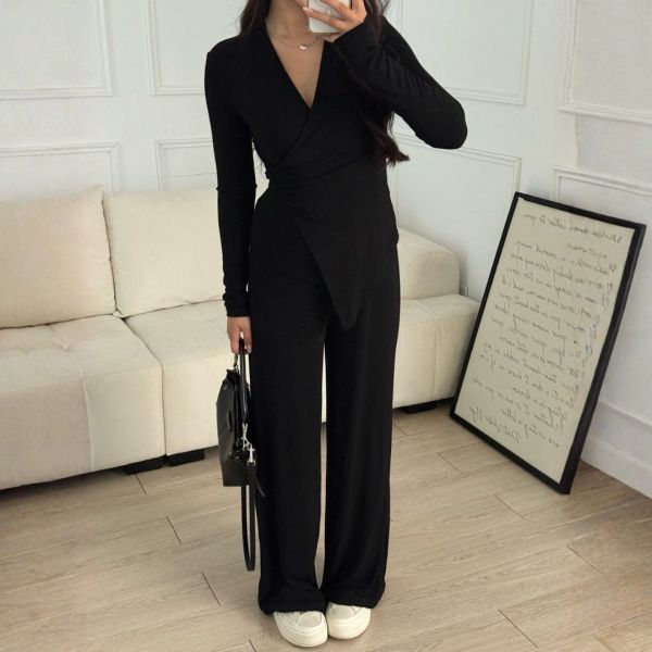 姐系日常 舒適滿分不規則V領兩件套Set (2colors) #ZB02 