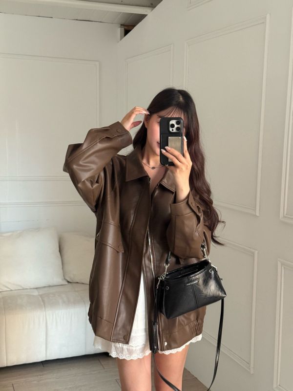 皮革手冊 百搭柔軟皮質翻領皮外套 (2colors) #ZE09 