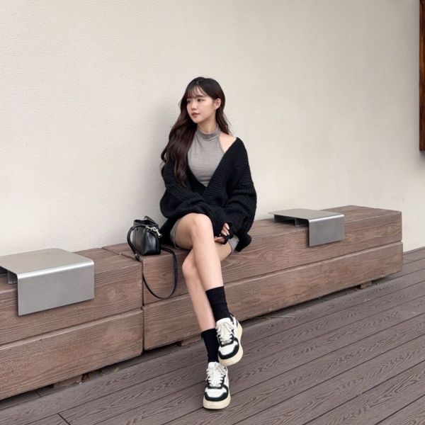 微醺夜晚 大V領落肩性感小女人毛衣套裝set (1colors) #ZC09 