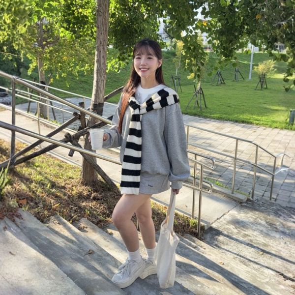 條紋奶霜 甜美女孩衣櫃裡的Daily Look三件套 (1colors) #ZA13 