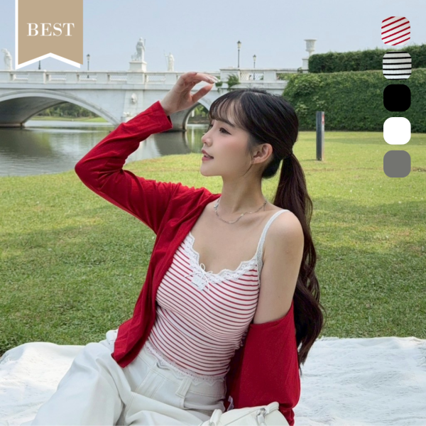 【現貨】微甜白茶 甜美蕾絲蝴蝶結Bra背心 (5colors) #1148 