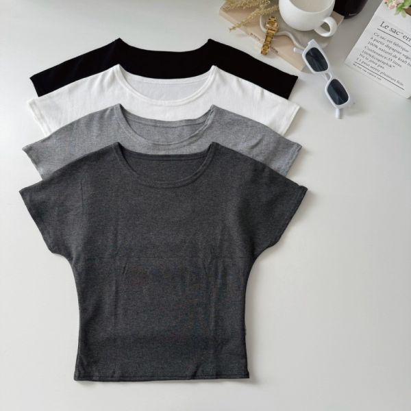 【現貨】簡約穿搭 短版彈性圓領短Tee(4colors) #N10 