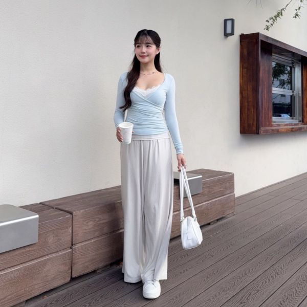 奶油蜜桃 氣質蕾絲真兩件上衣仙女set (2colors) #ZD09 