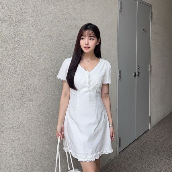 彌風夏日 蝴蝶結Ｖ領收腰連身短裙 (2colors) #Y06 