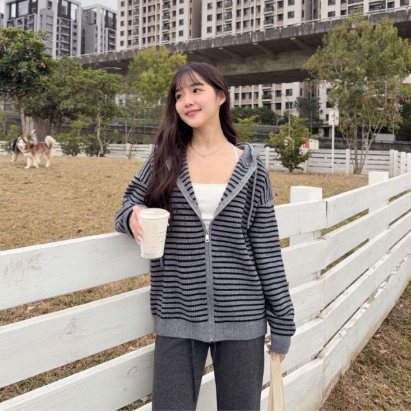 【現貨】條紋控必收 日常百搭條紋針織連帽外套 (3colors) #ZI01 