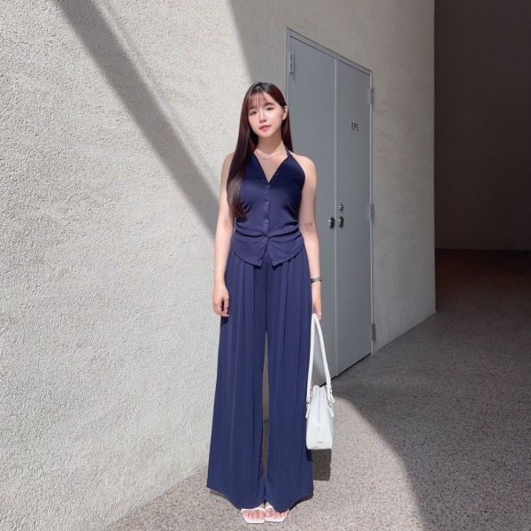 漫調格律 削肩掛脖舒適顯瘦莫戴爾套裝Set (2colors) #Y15 