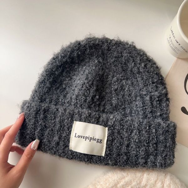 冬季小臉神器 加厚款標籤毛帽 (2colors) #J07 
