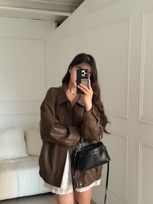 皮革手冊 百搭柔軟皮質翻領皮外套 (2colors) #ZE09 