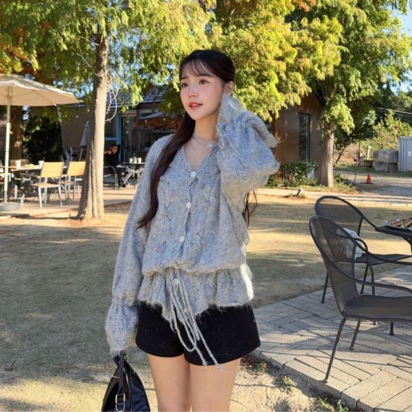 白糖蒙布朗 法式甜美V領慵懶針織毛衣 (2colors) #ZF06 