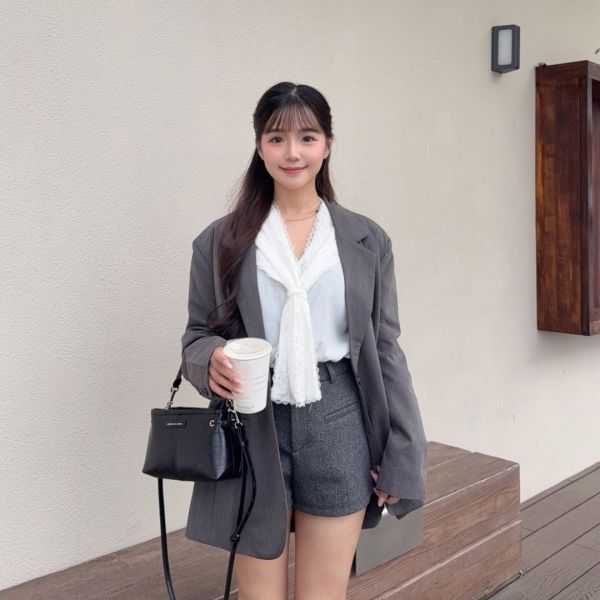 灰階紳雅 寬版oversize翻領墊肩西裝外套 (1colors) #ZD10 