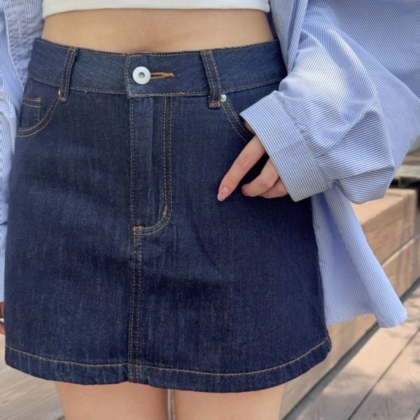 【現貨】丹寧日記 終於遇見好版型深藍刷色牛仔短裙 安全褲設計 (1colors) #Z12 