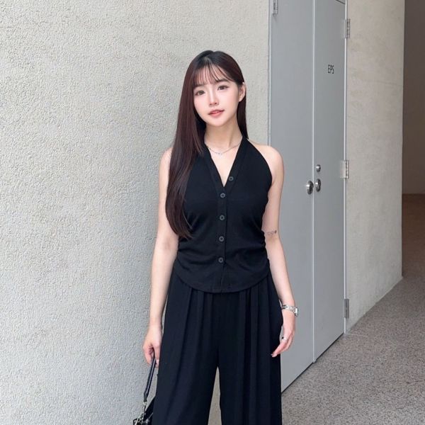 漫調格律 削肩掛脖舒適顯瘦莫戴爾套裝Set (2colors) #Y15 