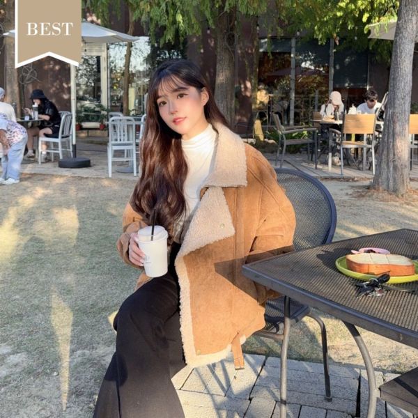 暖栗山丘 重工羊羔絨麂皮翻領外套 (1colors) #ZE04 