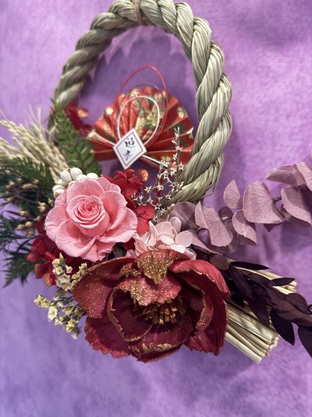 賀年花環 - 豐衣足食 日本AUBE玫瑰 、 永生花、 不凋花、賀年禮物、索拉花、稻草藤圈、扇形卡子