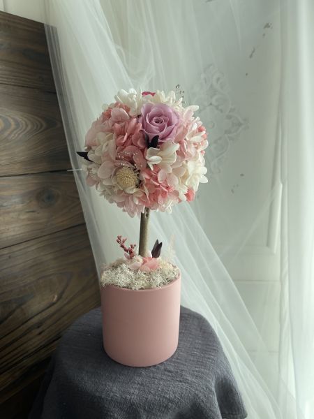 花樹球系列 - 粉紅花樹球 日本AUBE玫瑰 、  永生花、 不凋花、情人節 、母親節、生日禮物、結婚週年紀念、結婚佈置、結婚飾物