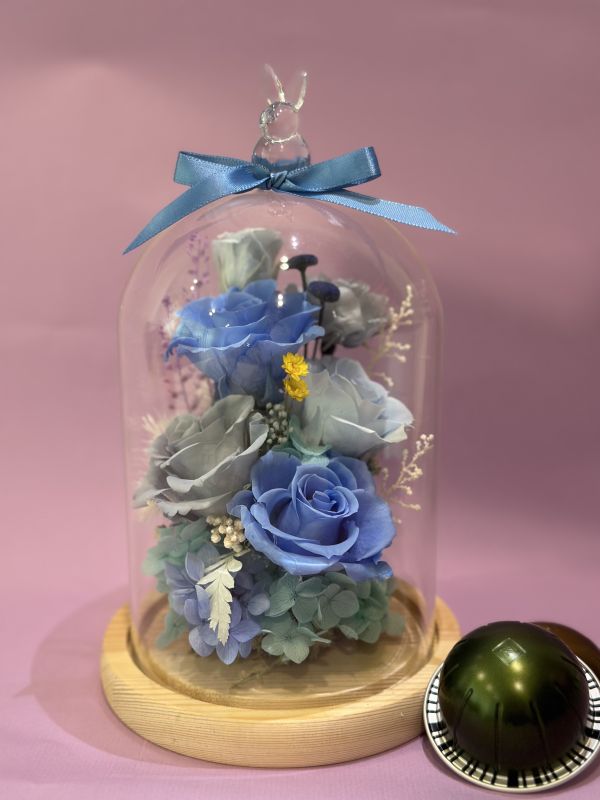 花盅系列 - Baby Blue 日本AUBE玫瑰 、 永生花、 不凋花、玻璃球 、情人節 、母親節、生日禮物、結婚週年紀念、新張誌慶、結婚佈置