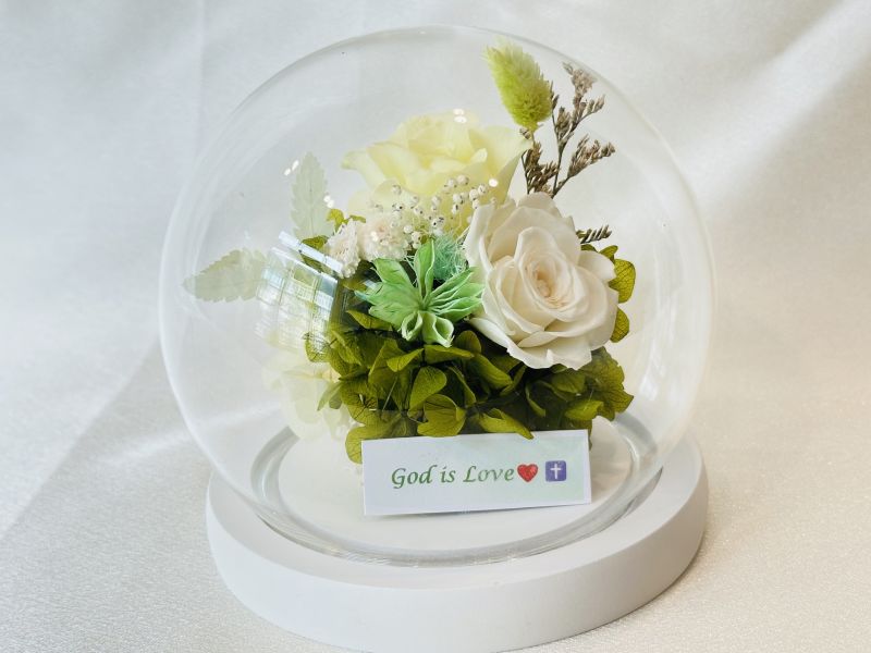 水晶球God Is Love 客制化水晶球, 日本AUBE永生花, 永生花玻璃盅, God is love, 基督教禮品