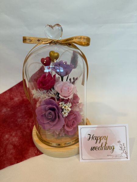 永結同心 永生花玻璃盅, 玫瑰花, 永結同心, happy wedding