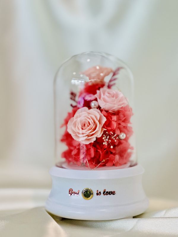水晶球-God Is Love藍芽音箱小夜燈 永生不凋花, 藍芽音箱小夜燈, 永生花玻璃盅, j客製化禮物, God Is Love