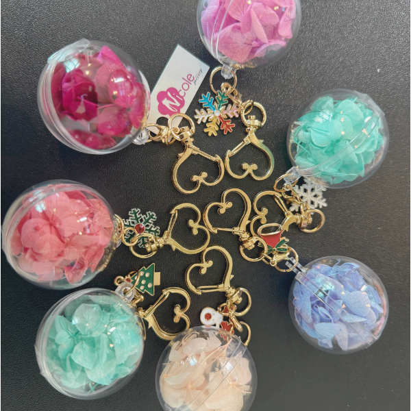 聖誕水晶球匙扣 聖誕水晶球匙扣, 永生不凋花水晶球匙扣, 花藝設計, 聖誕禮物