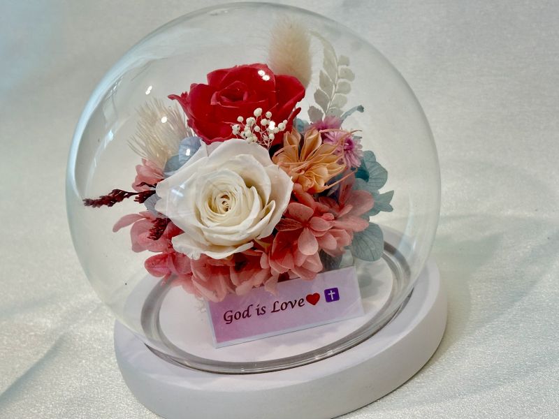 水晶球God Is Love 客制化水晶球, 日本AUBE永生花, 永生花玻璃盅, God is love, 基督教禮品
