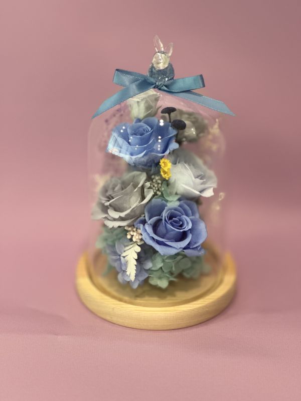 花盅系列 - Baby Blue 日本AUBE玫瑰 、 永生花、 不凋花、玻璃球 、情人節 、母親節、生日禮物、結婚週年紀念、新張誌慶、結婚佈置