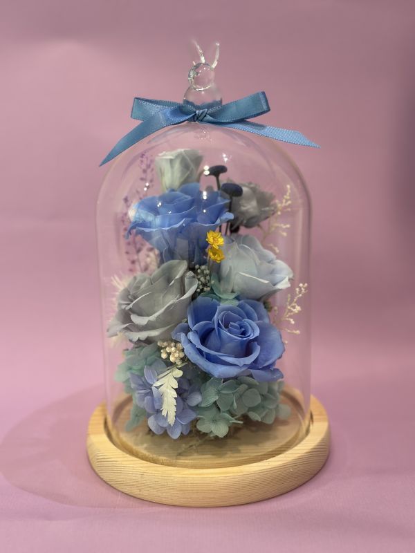 花盅系列 - Baby Blue 日本AUBE玫瑰 、 永生花、 不凋花、玻璃球 、情人節 、母親節、生日禮物、結婚週年紀念、新張誌慶、結婚佈置