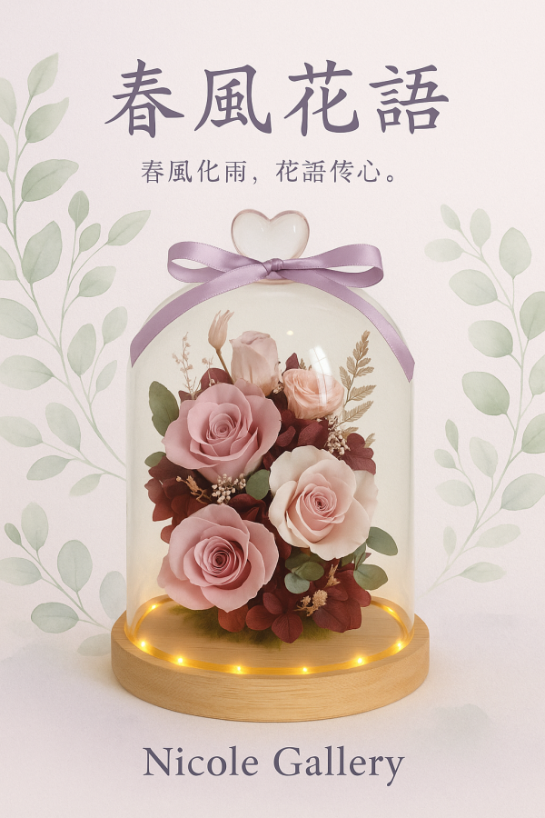 花盅系列_春風花雨 春風化雨, 玻璃花盅, 永生不凋花, 教師節禮物