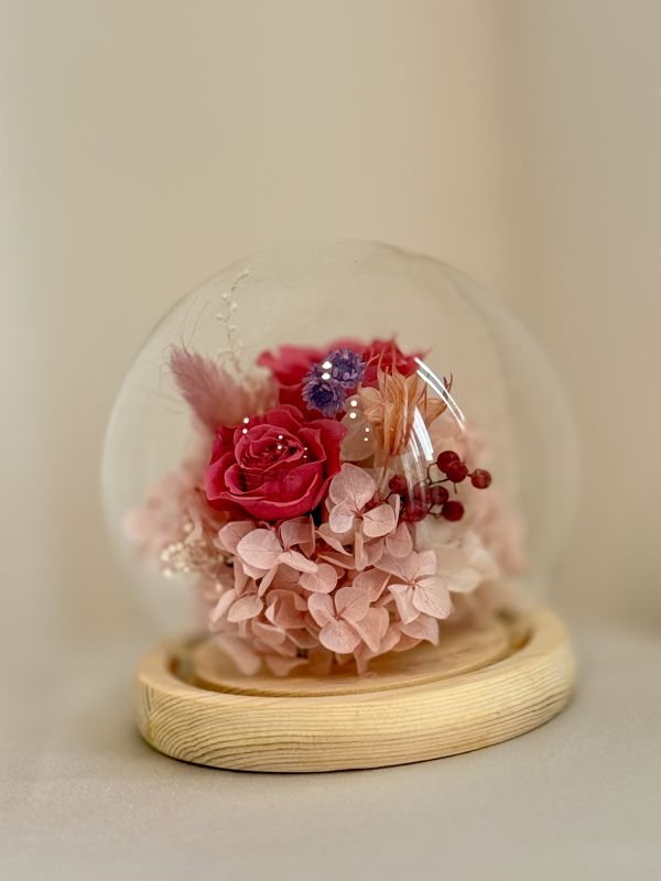 水晶球_永恒之戀 父親節限定優惠, 日本AUBE粉紅小玫瑰, 紫陽花, 鼠尾草, 水晶球, 永生不凋花, 父親節禮物